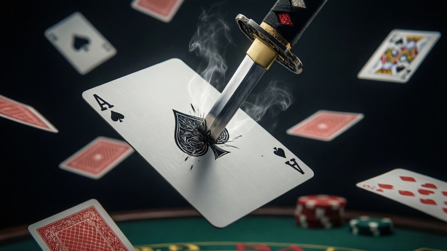 Dramatic action shot of a kunai piercing an ace of spades card. — Kunai Wallpaper