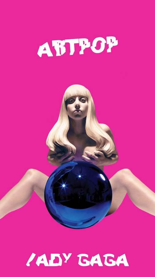 Lady Gaga holding a reflective blue orb against a pink background with 'ARTPOP' and her name. — Lady Background