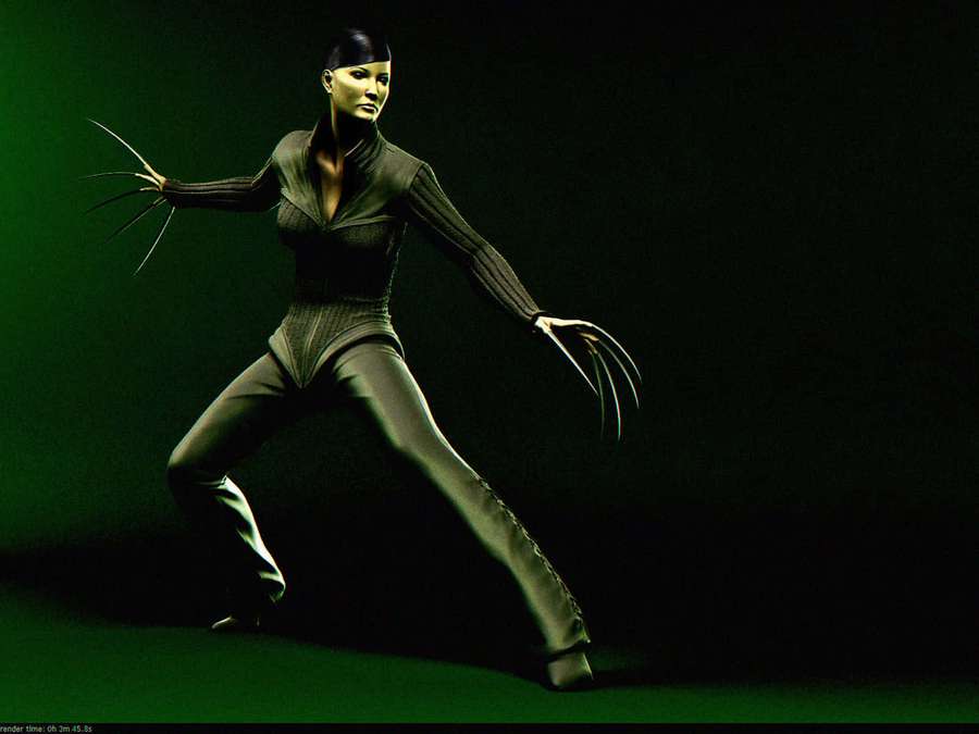 A female mutant with claws in a fighting stance on a green floor. — Lady Deathstrike Wallpaper