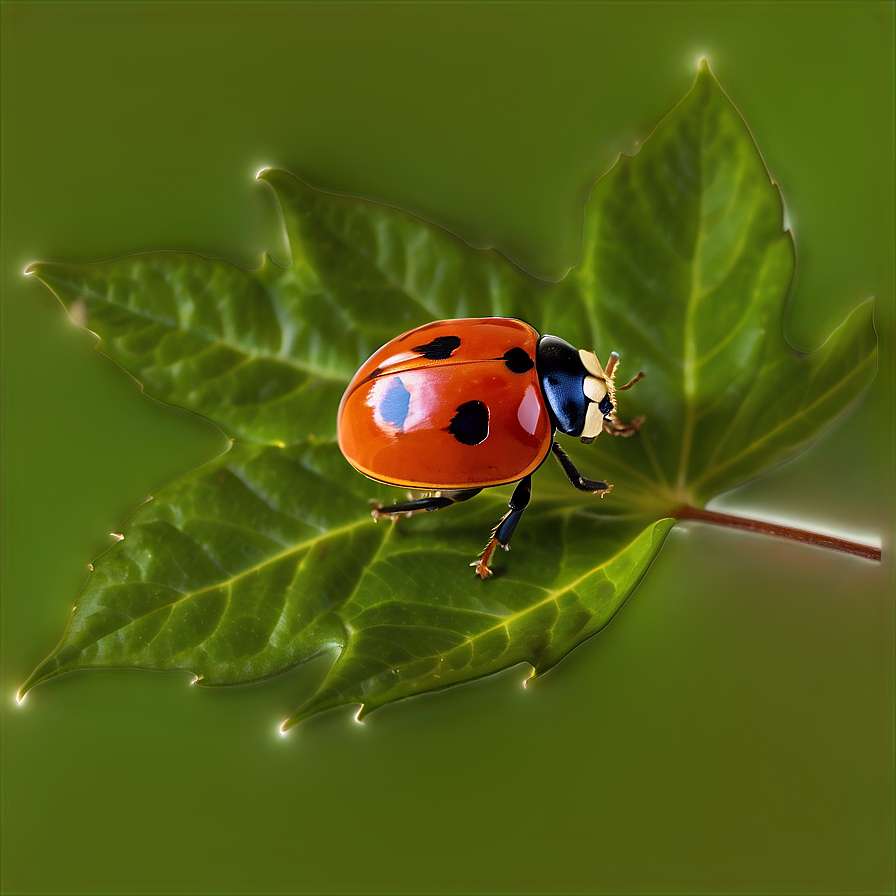 A red ladybug with black spots on a green leaf — Ladybug PNG