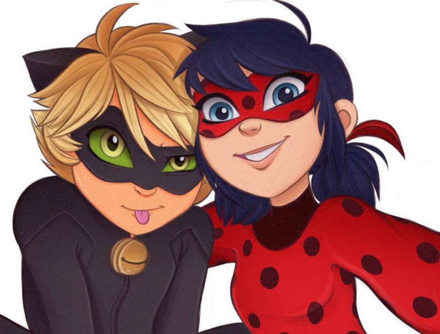Dos personajes superhéroes animados disfrazados sonriendo a la cámara. — Ladybug y Cat Noir Fondos de pantalla