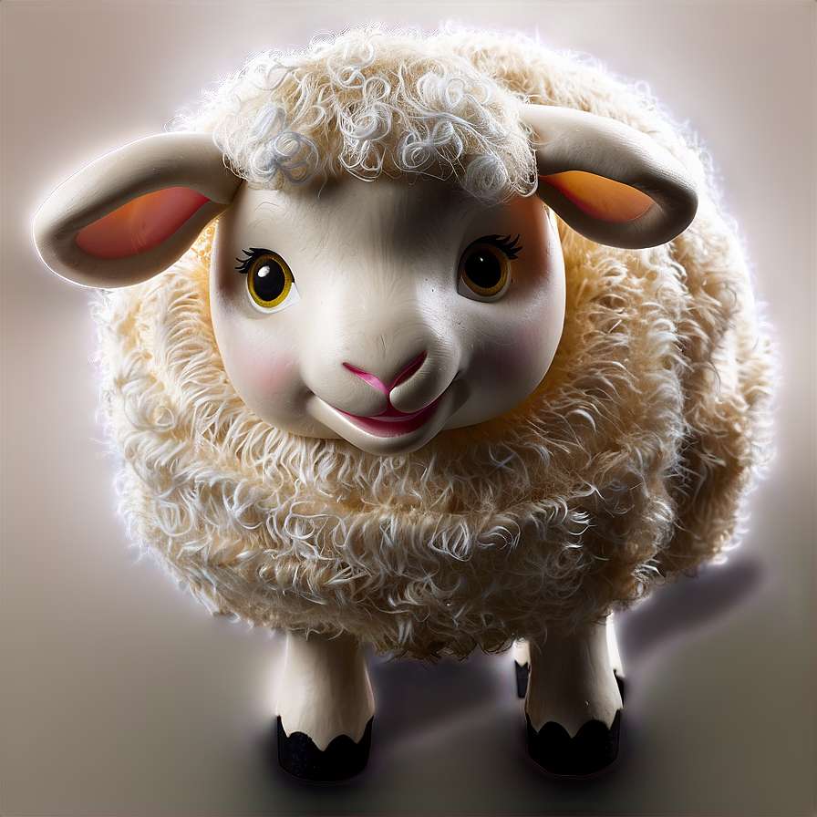 A cheerful cartoon sheep with curly wool and big eyes smiles at the viewer. — Lamb PNG