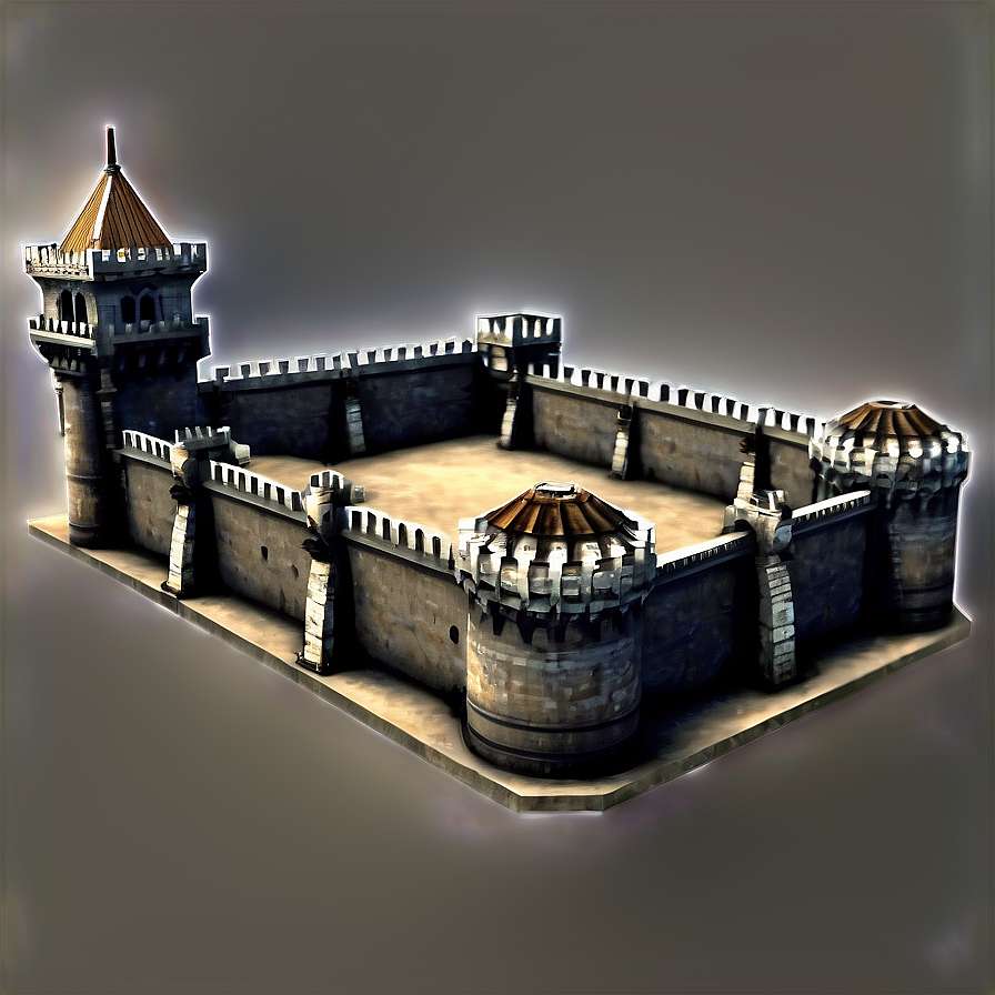 A medieval stone castle with turrets and crenellated walls glowing softly. — Large PNG