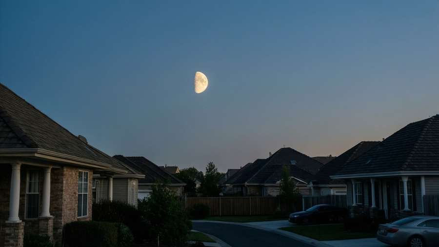 A peaceful night in the suburbs with a crescent moon above. — Late Wallpaper