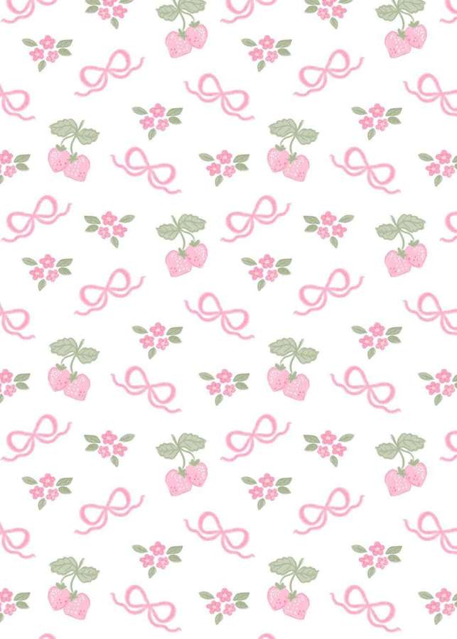 Wallpaper con fresas rosas, flores y símbolos de infinito sobre fondo blanco — Lazos Rosas Fondos de pantalla
