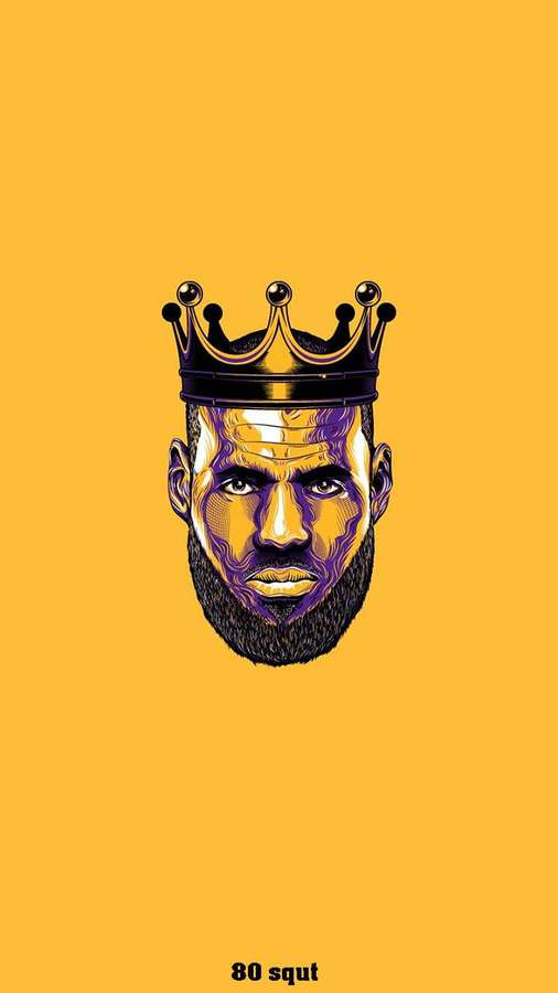 Illustrated portrait of LeBron James wearing a crown on a yellow background. — Lebron Wallpaper