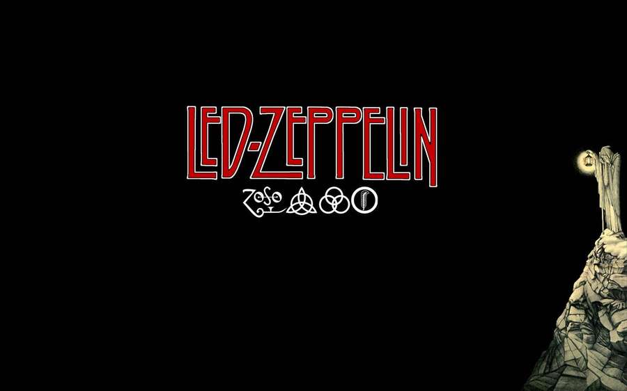 Led Zeppelin-logotyp med stenstaty som håller en glödande klot på svart bakgrund — Led zeppelin Bakgrundsbilder