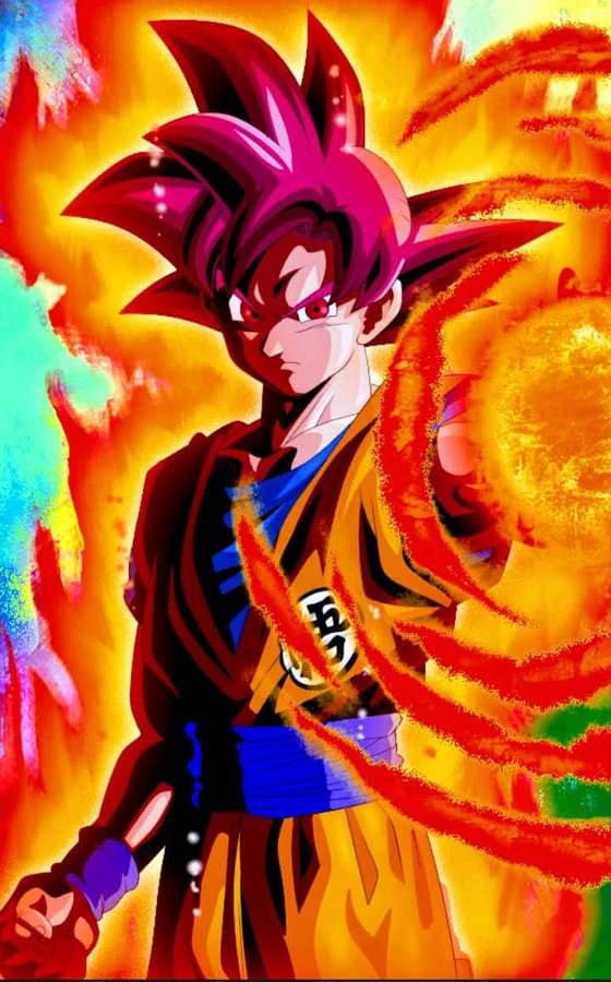 Personaje de anime con cabello rosa y ojos rojos rodeado de energía ardiente. — Legendario Super Saiyan Fondos de pantalla