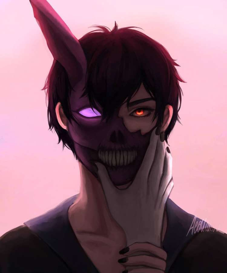 Anime-Charakter mit Totenkopfmaske und glühenden Augen, der das Kinn berührt. — Leichen ehemann Wallpaper