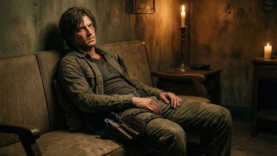 Leon taking a quiet break in a candlelit safe room. — Leon s kennedy Wallpaper
