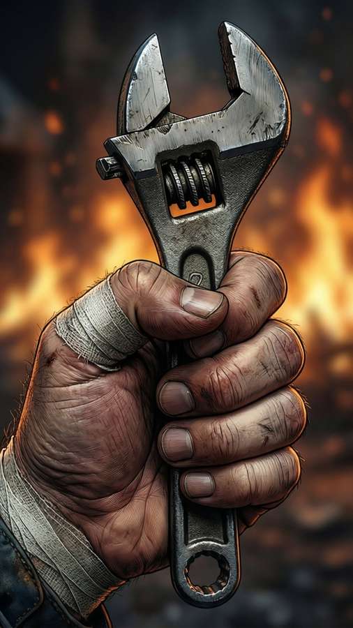 Detailed close-up of Leonard Burns's hand on his wrench. — Leonard burns Wallpaper