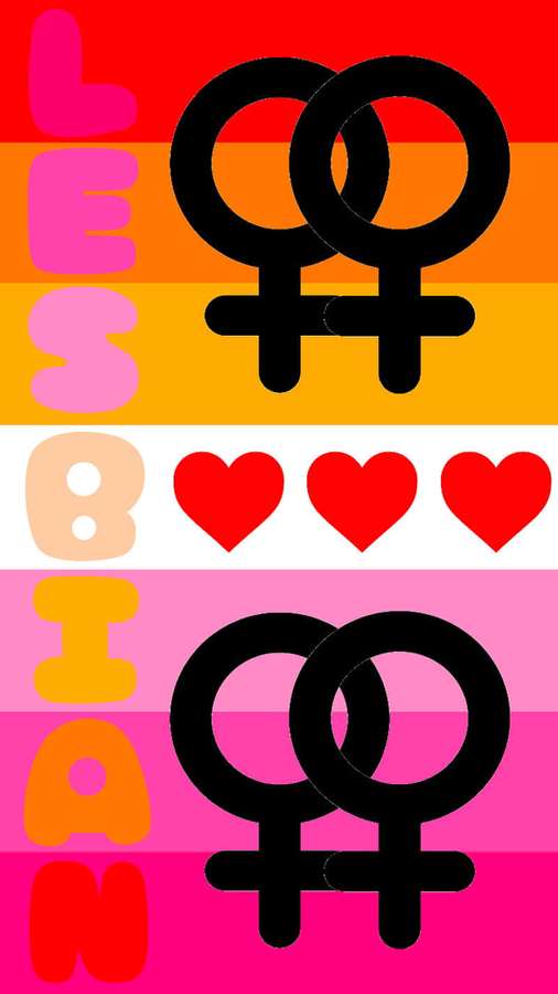 Lesbian pride flag with symbols and hearts on rainbow stripes. — Lesbian Background