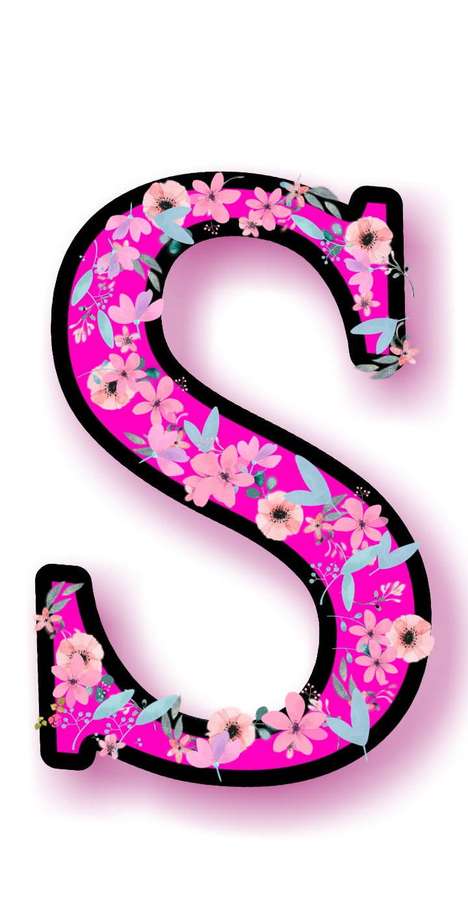 Una letra S rosa estilizada decorada con flores y hojas. — Letra S Fondos de pantalla