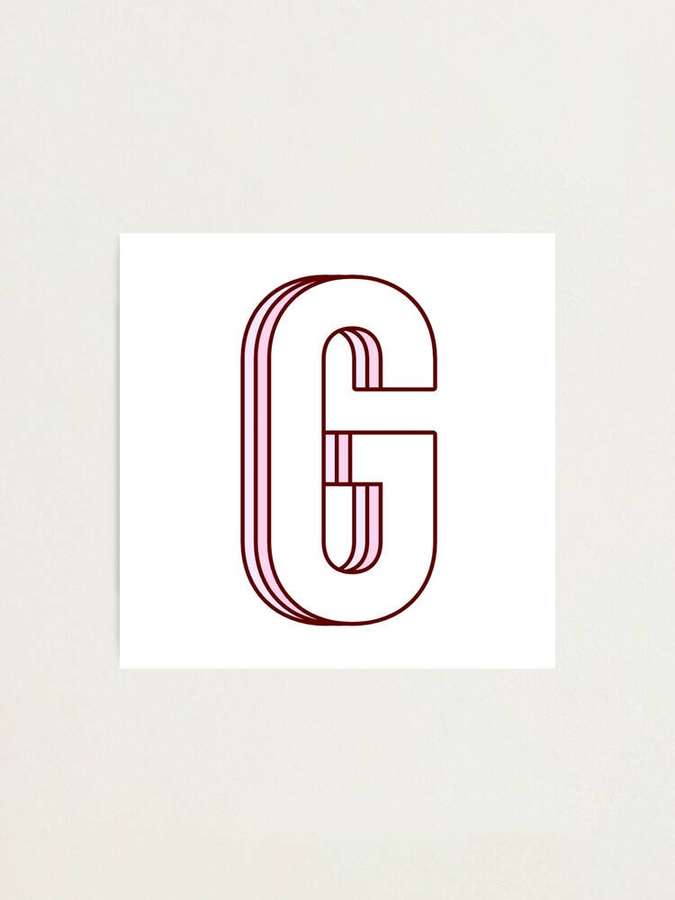 Stylized letter G with red outline and pink stripes on white background. — Letter G Wallpaper