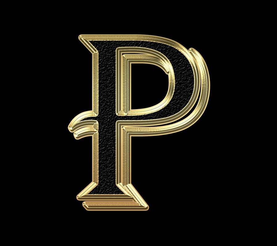 Golden letter P on black leather background — Letter P Wallpaper