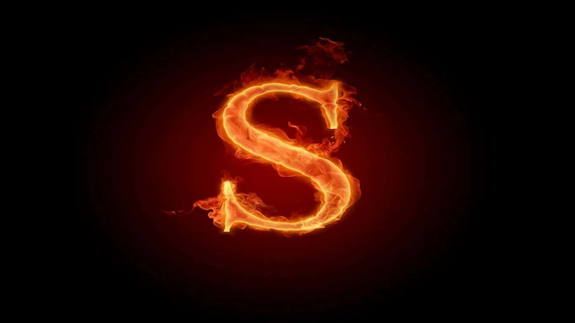 A flaming letter S glowing against a dark background. — Letter S Background