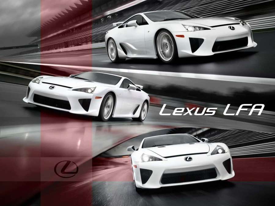 Three white Lexus LFA supercars speeding on a racetrack with motion blur. — Lexus Lfa Wallpaper