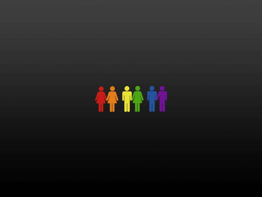Six stylized human figures in rainbow colors holding hands on a dark background. — Lgbt Background