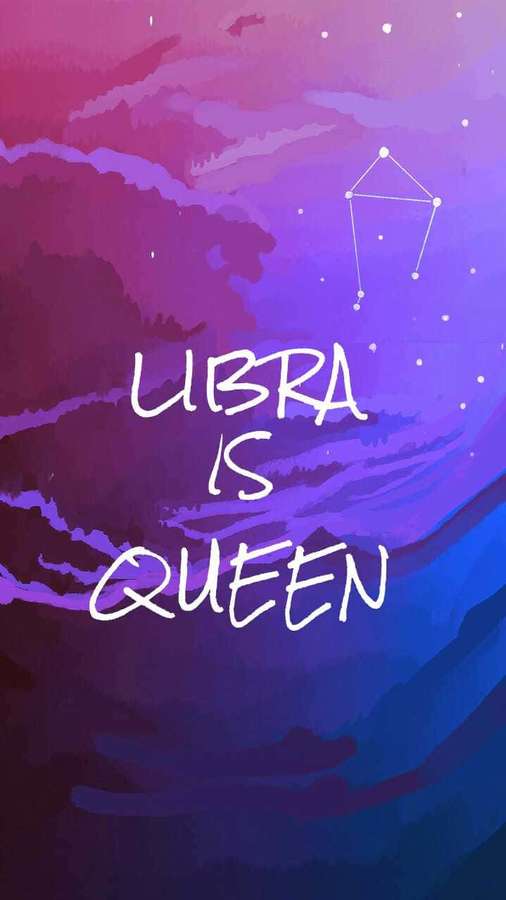 Sfondo celeste ad acquerello viola e blu con testo 'LIBRA IS QUEEN' e costellazione. — Libra Sfondo estetico Sfondi