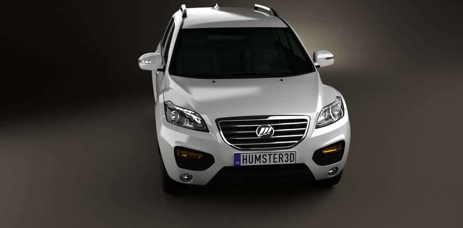 Valkoinen SUV, jossa on HUMSTER3D-rekisterikilpi tummassa studiovalaistuksessa. — Lifan X60 Taustakuvat