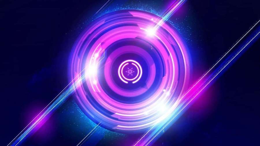 Neon purple and blue digital rings glowing against a dark space background. — Light Background