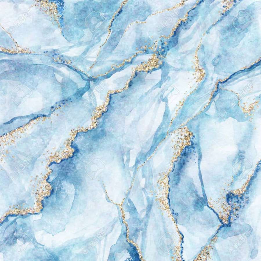 Blue and gold watercolor marble texture with glitter accents. — Light Blue Marble Background