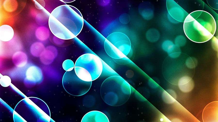 Glowing bubbles and light beams in a colorful abstract digital space. — Light Effect Picture