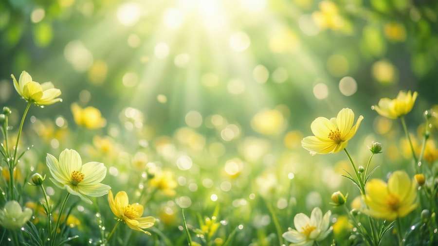 Soft green and yellow light leaks with floral bokeh. — Light Leaks Picture