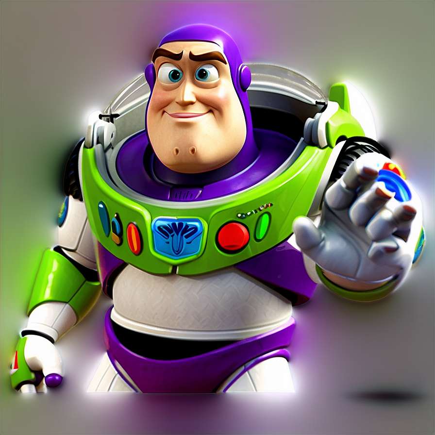 Buzz Lightyear in his space suit waving with a glowing aura. — Lightyear PNG