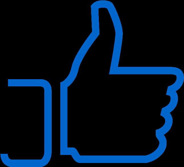 Blue outlined thumbs up hand gesture on black background — Like PNG