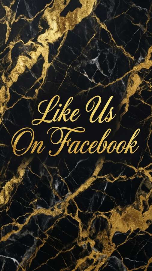 Luxury gold marble background with gold foil 'Like Us On Facebook'. — Like US On Facebook Picture
