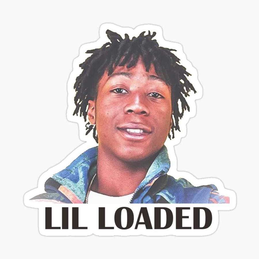 Sticker of a smiling young man with dreadlocks wearing a blue jacket and white shirt with text below. — Lil Loaded Wallpaper
