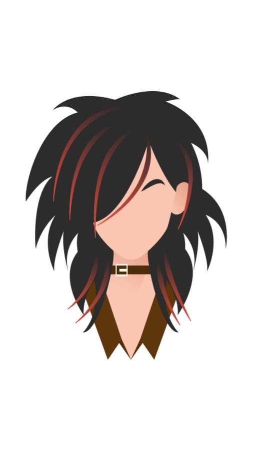 Personaje de anime con cabello negro y rojo y un collar de tela marrón. — Lindo Emo Fondos de pantalla