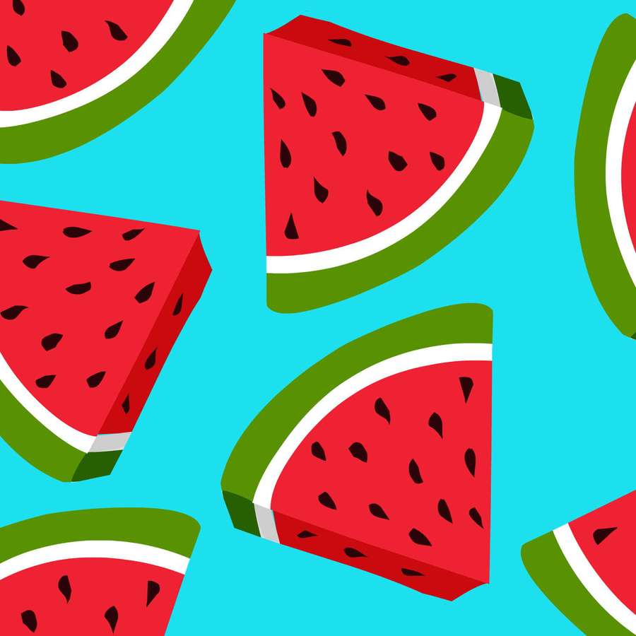 Rebanadas de sandía brillantes con semillas sobre un fondo cian. — Lindo Sandía Fondos de pantalla