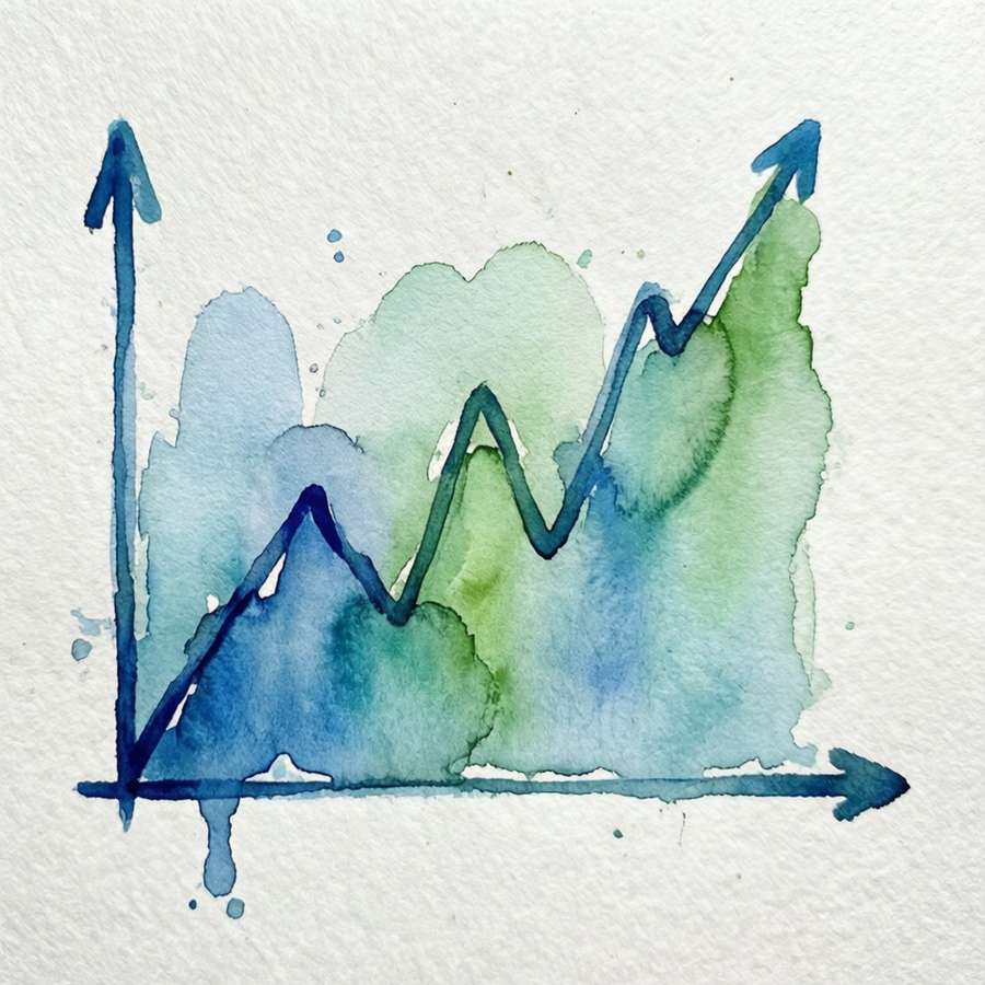 Watercolor line graph in blue and green on textured paper. — Line Graph Picture