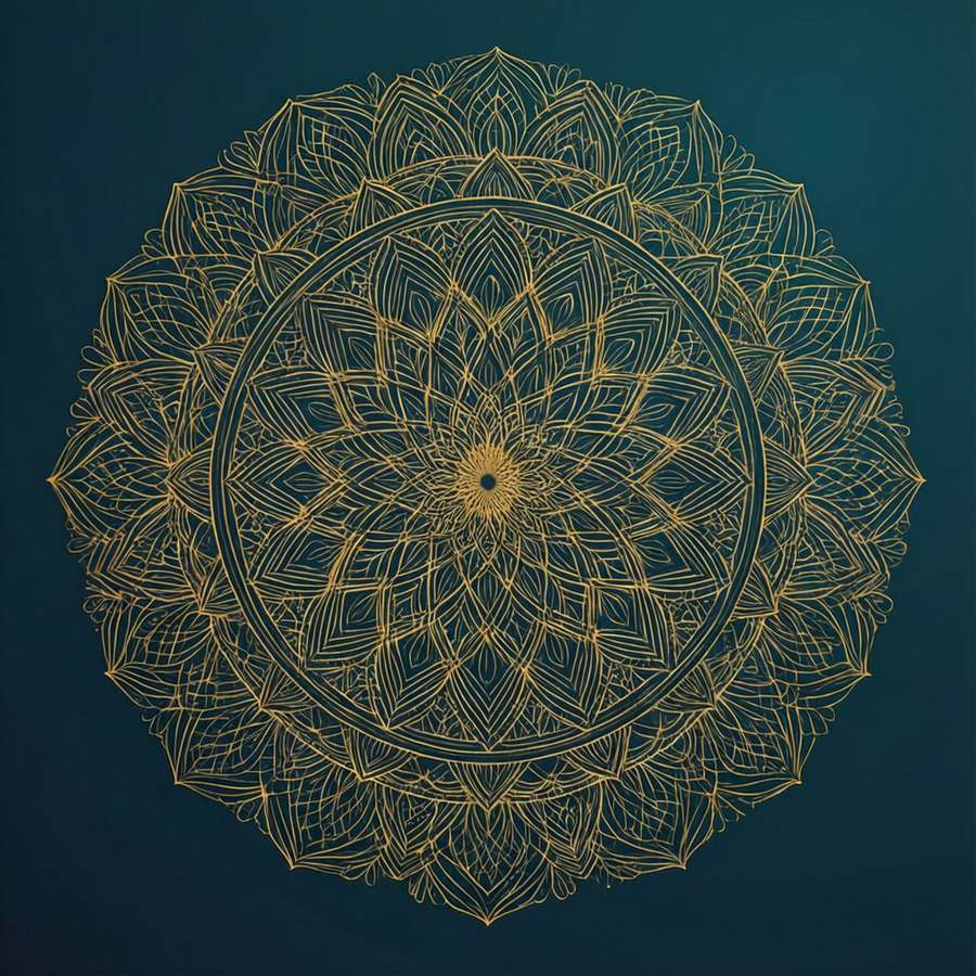 Intricate gold circular lines on dark teal — Line Vector Picture