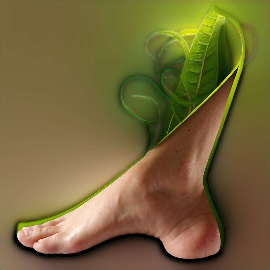 A foot with glowing green vines and leaves growing from the heel. — Lines PNG