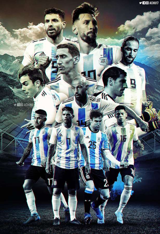 Argentine soccer team players in blue and white jerseys posing in a stadium collage. — Lionel Background