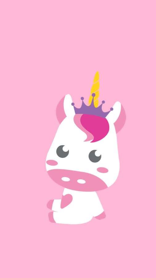 A cartoon unicorn with a crown and pink mane on a pink background. — Lisa Frank Unicorn Wallpaper
