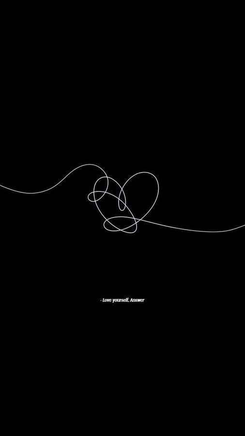 Ein weißes Linienherz auf schwarzem Hintergrund mit dem Text 'Love yourself. Answer' — Lockscreen Bilder