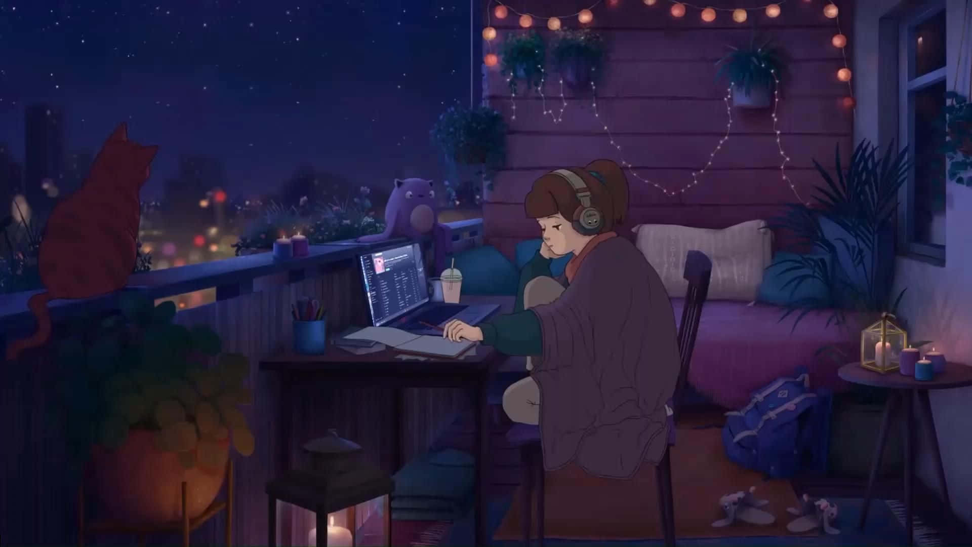 Anime Lo-Fi Girl Studying Chill Vibe 4K wallpaper
