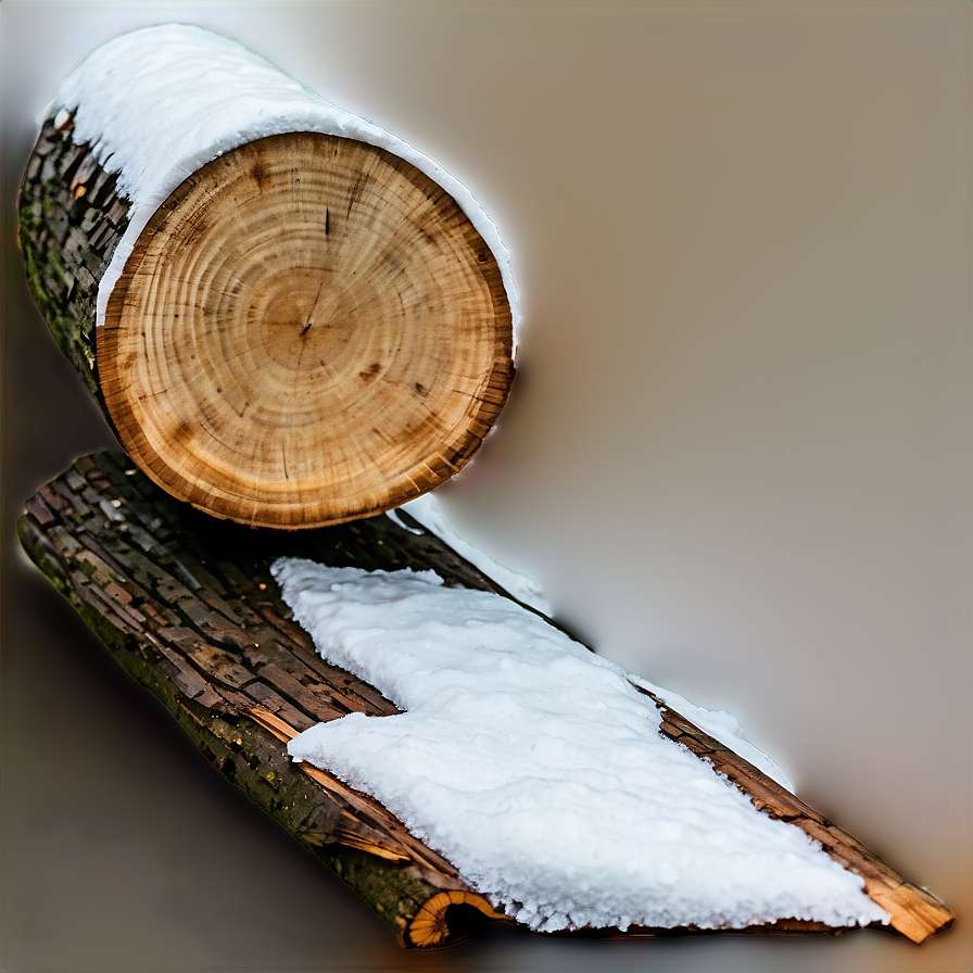 Snow-covered tree log and branch with visible wood grain on beige background — Log PNG