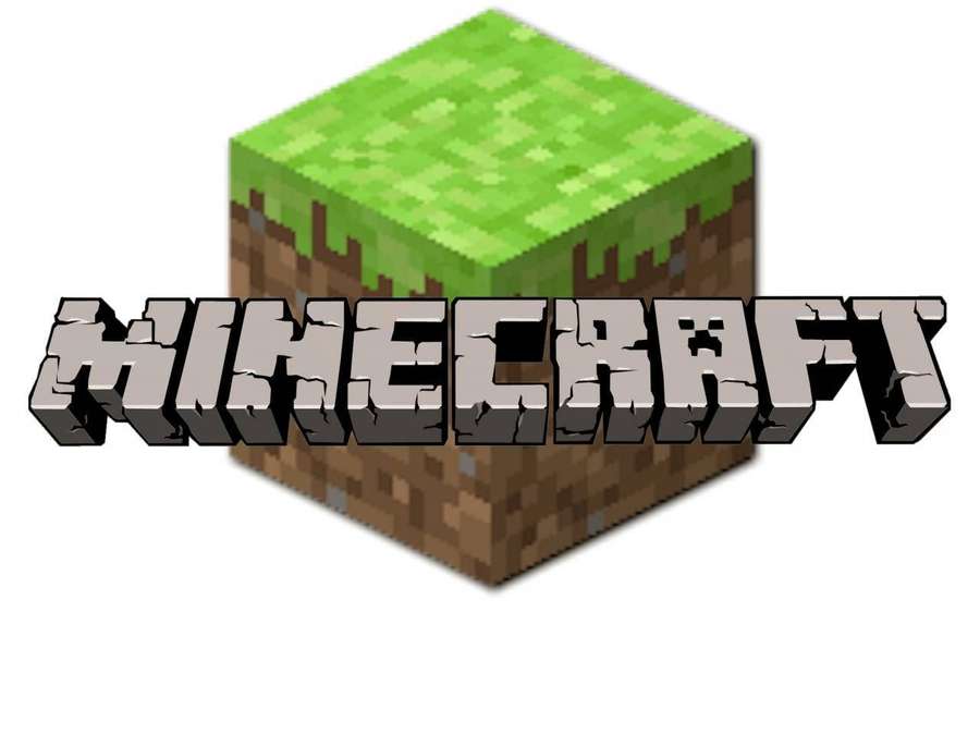 Logotipo de Minecraft con fondo de bloques de hierba y tierra — Logo de Minecraft Fondos de pantalla