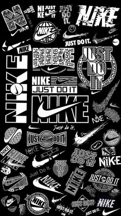 Collage en blanco y negro de logotipos de Nike y lemas Just Do It en diferentes estilos. — Logo de Nike Fondos de pantalla