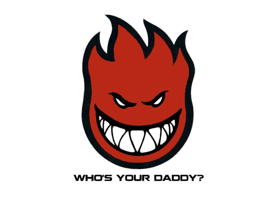 Logotipo de chama vermelha com dentes e texto who's your daddy? — Logotipo Spitfire Papéis de Parede