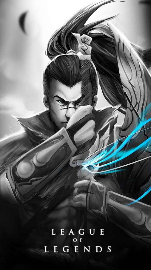 Anime warrior drawing glowing blue bow with intense expression — Lol iPhone Wallpaper