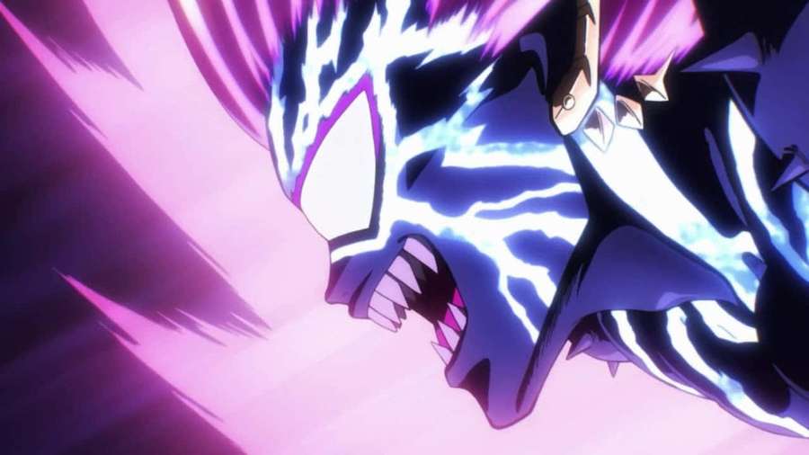 Anime character with lightning energy roaring intensely in purple background — Lord Boros Wallpaper