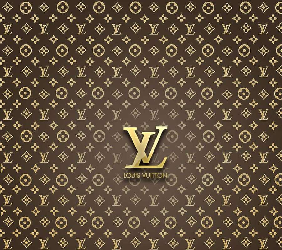 Louis Vuitton monogram pattern wallpaper with golden logo — Louis Vuitton Print Wallpaper