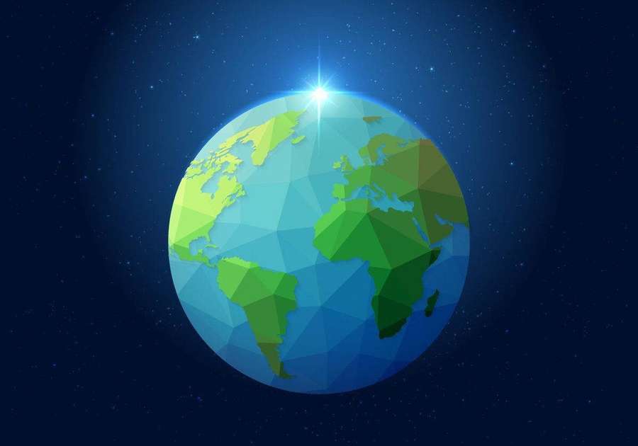 Low-poly Earth glowing under a bright star in space. — Low Picture