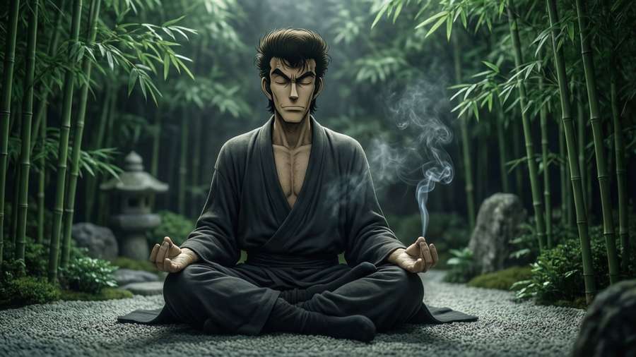 Lupin III meditating in a Zen garden. — Lupin iii Picture